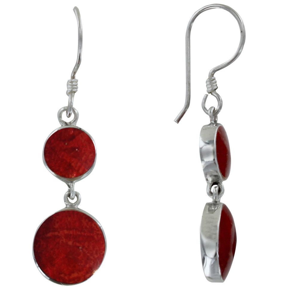 LES POULETTES BIJOUX Boucles d'Oreilles Argent 925 et Deux Pastilles Couleur Corail