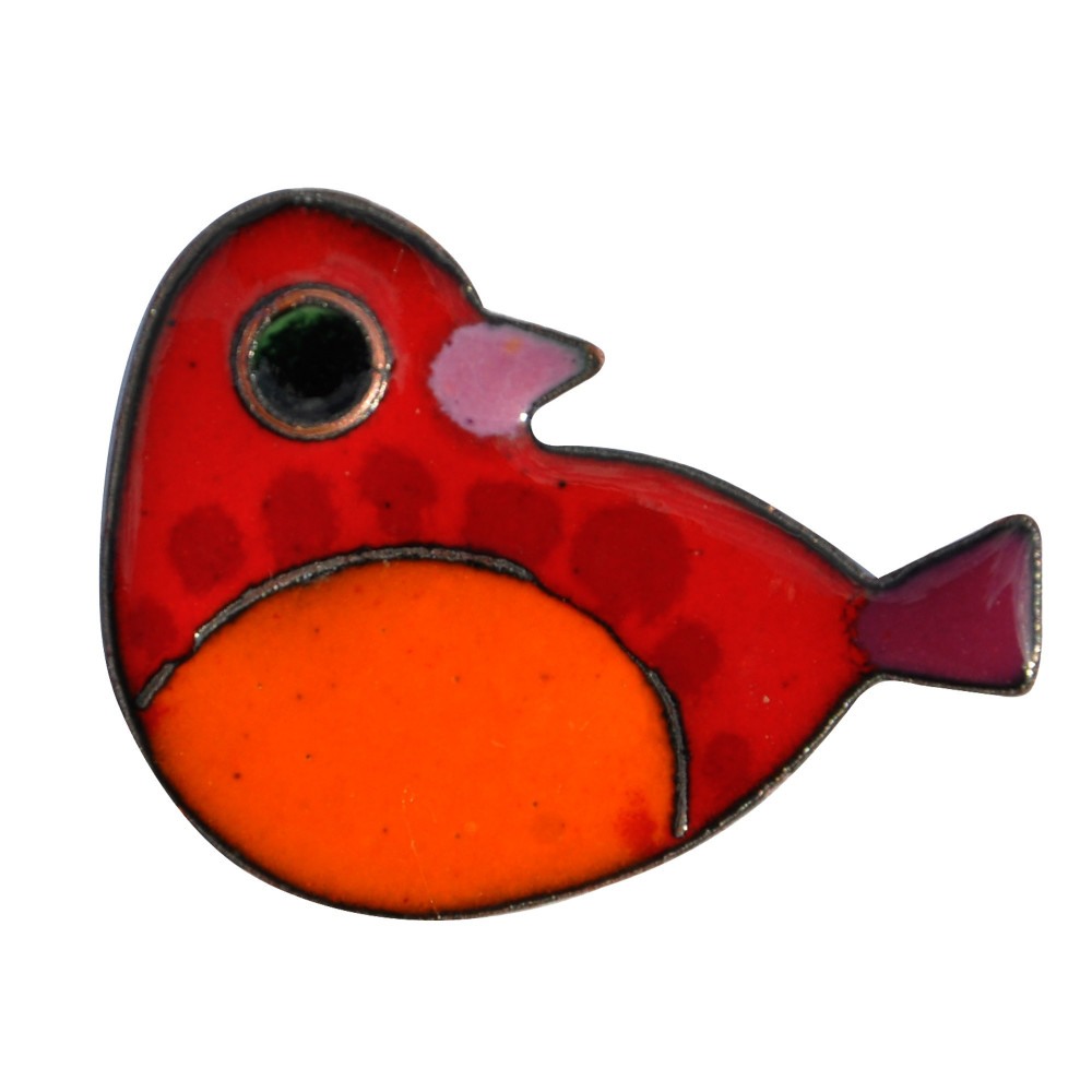 LES POULETTES BIJOUX Broche Oiseau Émaillé Rouge