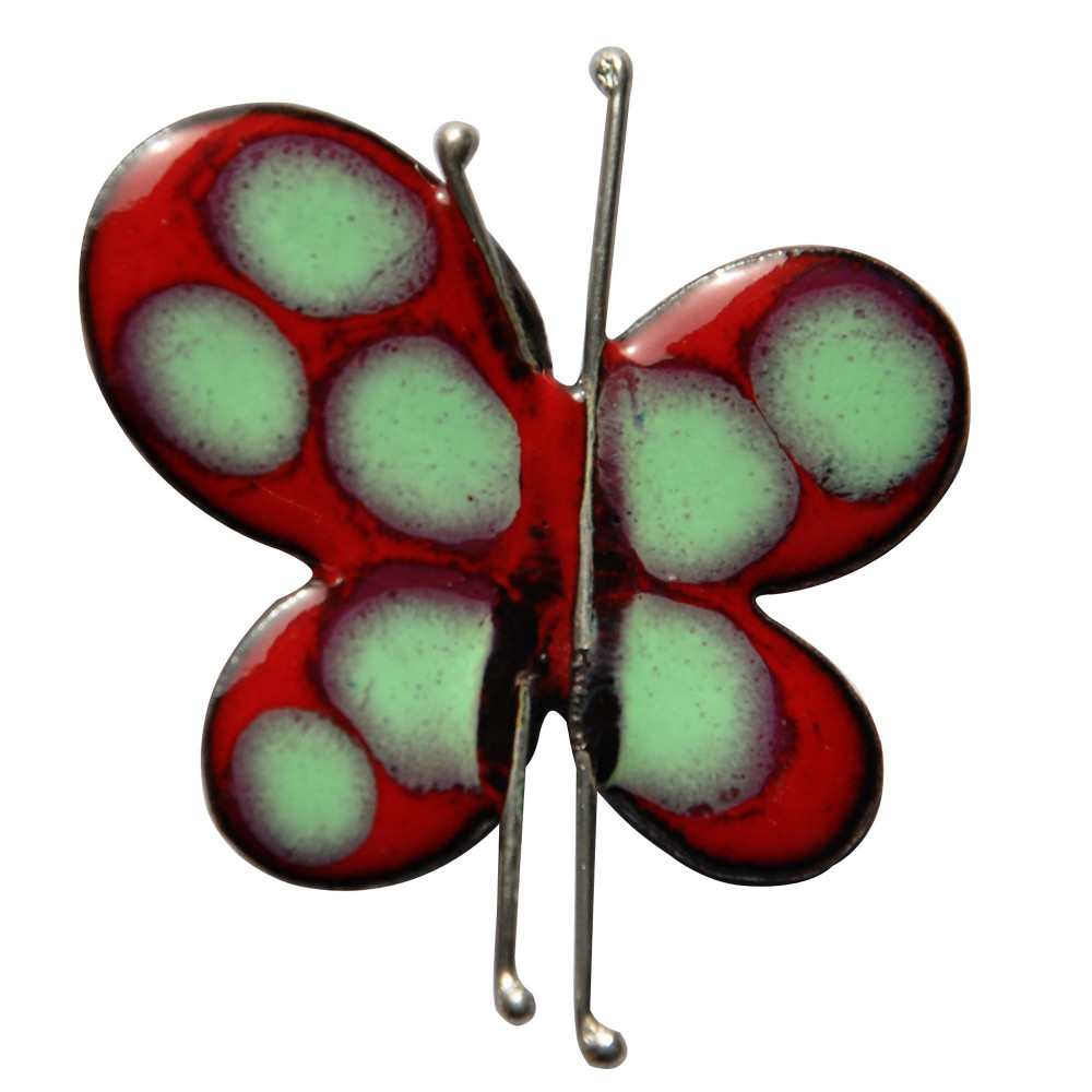 LES POULETTES BIJOUX Broche Papillon Émaillé Rouge Pois Vert