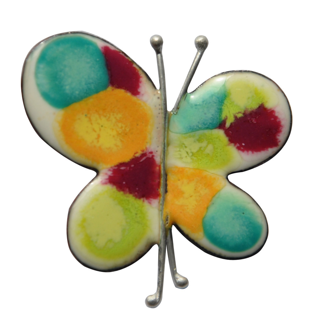 LES POULETTES BIJOUX Broche Papillon Émaillé Blanc Pois Multicolores