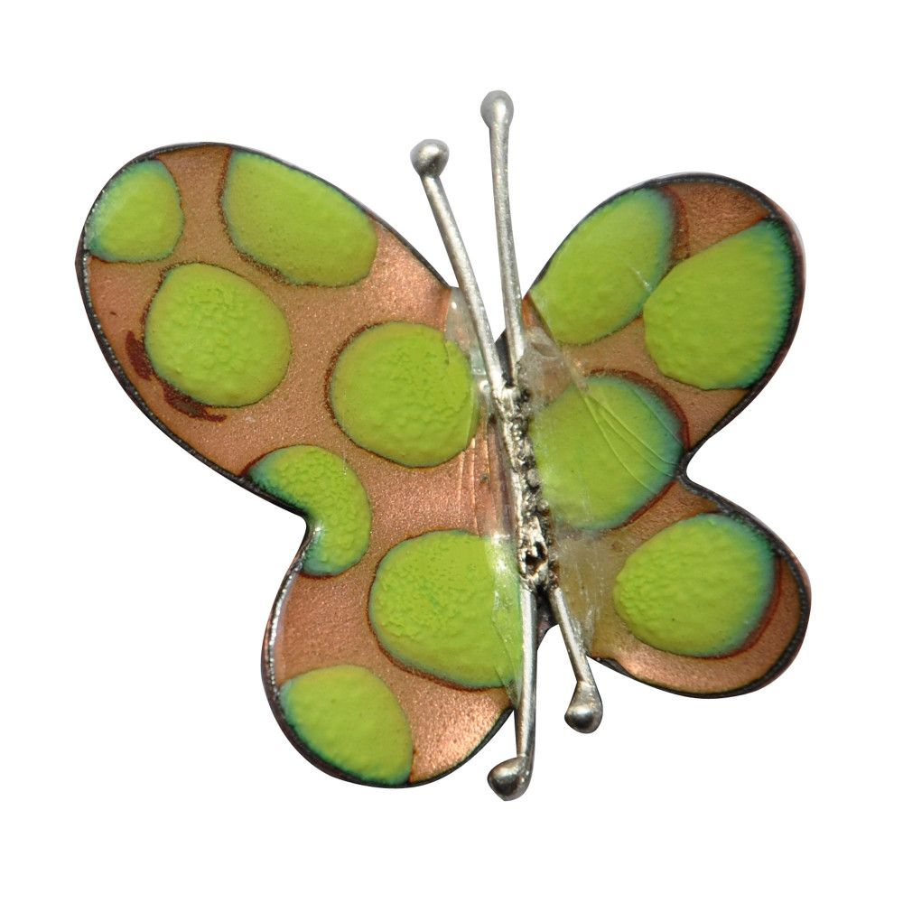 LES POULETTES BIJOUX Broche Papillon Émaillé Doré Pois Vert