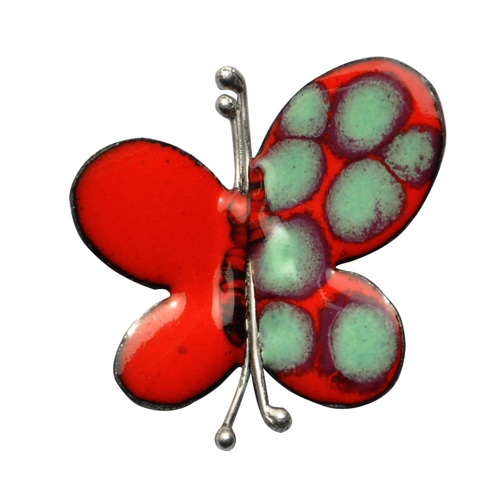 LES POULETTES BIJOUX Broche Papillon Émaillé Rouge et Une Aile à Pois Vert