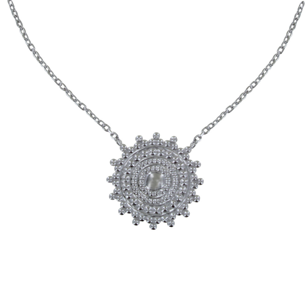LES POULETTES BIJOUX Collier Argent 925 Rhodié Soleil Dentelé