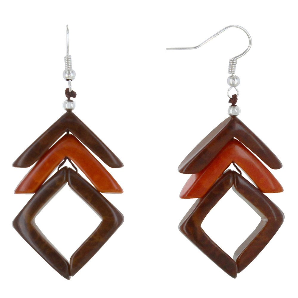 LES POULETTES BIJOUX Boucles d'Oreilles Mana en Tagua Bicolore - Marron foncé
