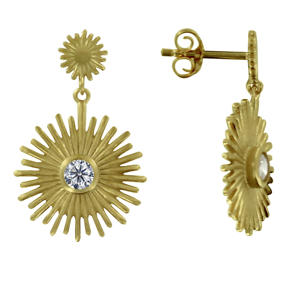 LES POULETTES BIJOUX Boucles d'Oreilles Plaqué Or Rayon de Soleil et Strass