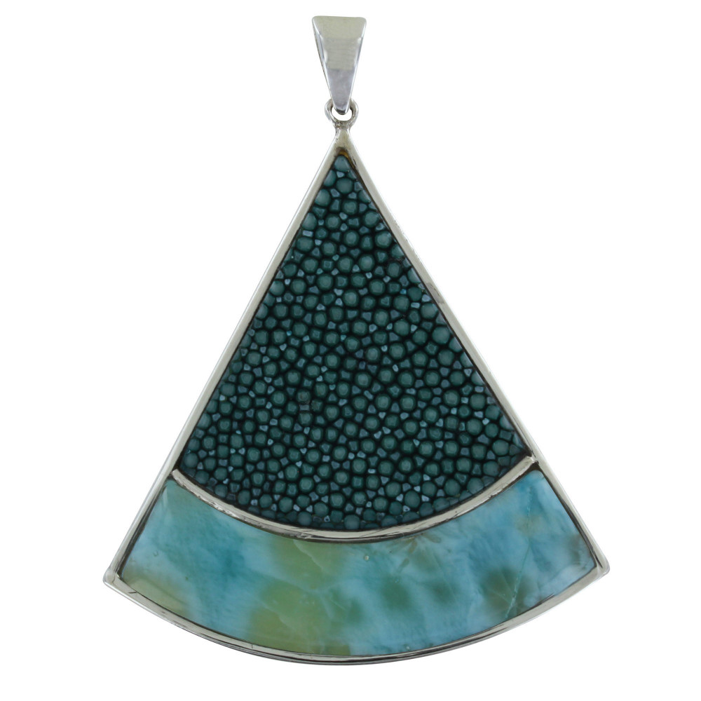 LES POULETTES BIJOUX Pendentif Argent Triangle en Corne Cuir et Larimar