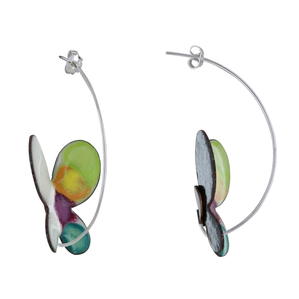 LES POULETTES BIJOUX Boucles d'Oreilles Papillons Émaillés Blanc et Une Aile à Pois