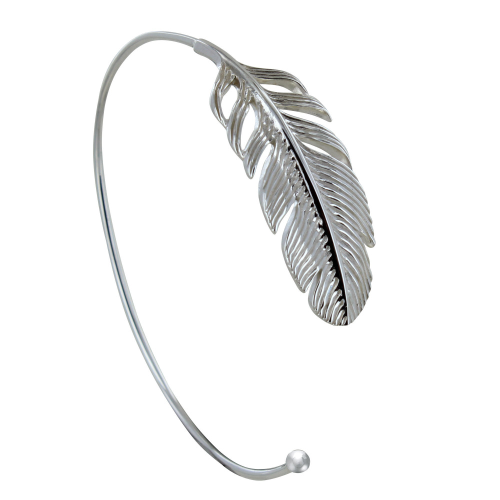 LES POULETTES BIJOUX Bracelet Argent Demi Jonc Plume d'Oiseau