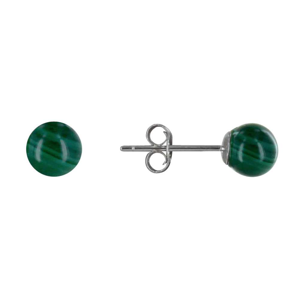 LES POULETTES BIJOUX Boucles d'Oreilles Clou Argent 925 Rhodié et Perles de Malachit