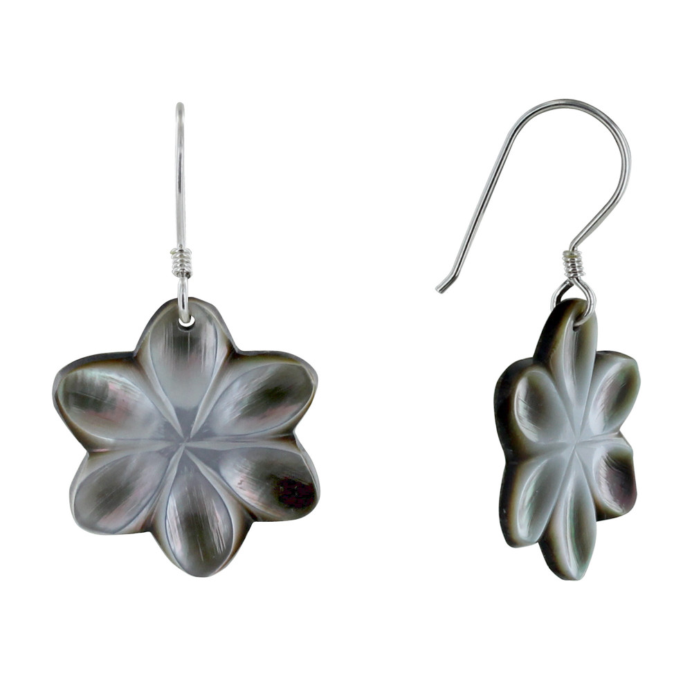 LES POULETTES BIJOUX Boucles d'Oreilles Fleurs de Nacre Grises