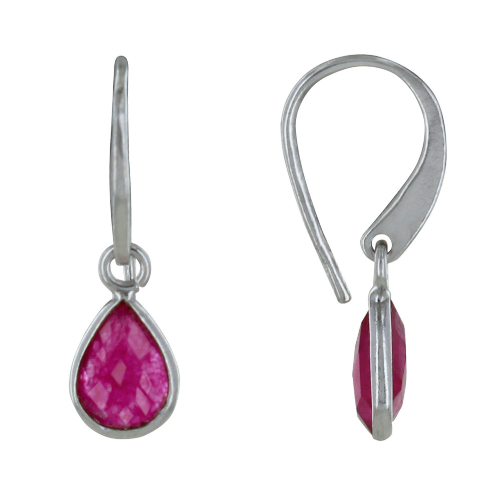LES POULETTES BIJOUX Boucles d'Oreilles Argent Rhodié Petite Goutte de Calcédoine Fu