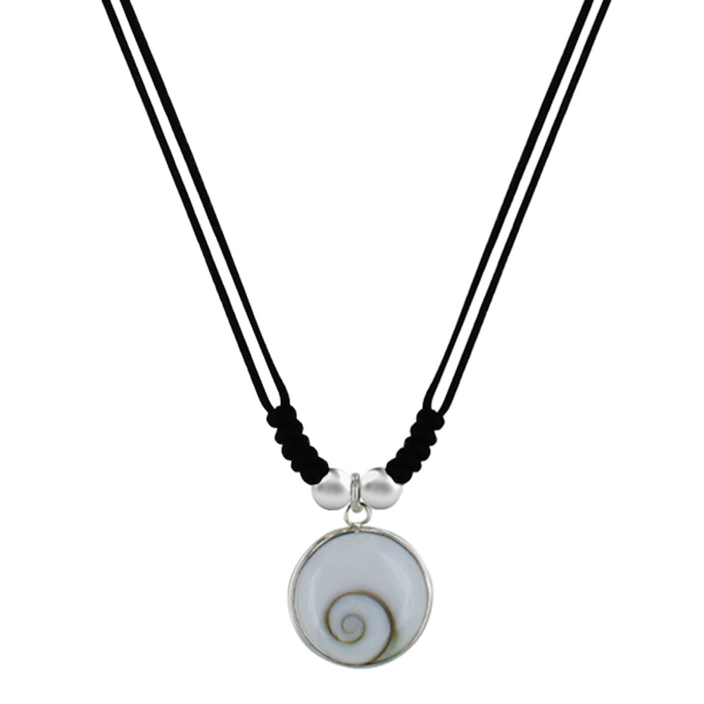 LES POULETTES BIJOUX Collier Lien Coton Noir Deux Perles Argent et Oeil de Sainte Lu