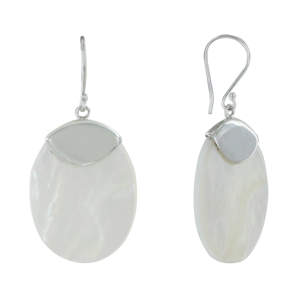 LES POULETTES BIJOUX Boucles d'Oreilles Argent Ovale Nacre Ivoire