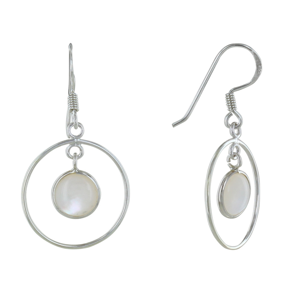 LES POULETTES BIJOUX Boucles d'Oreilles Argent Cercle et Pastille Nacre Ivoire