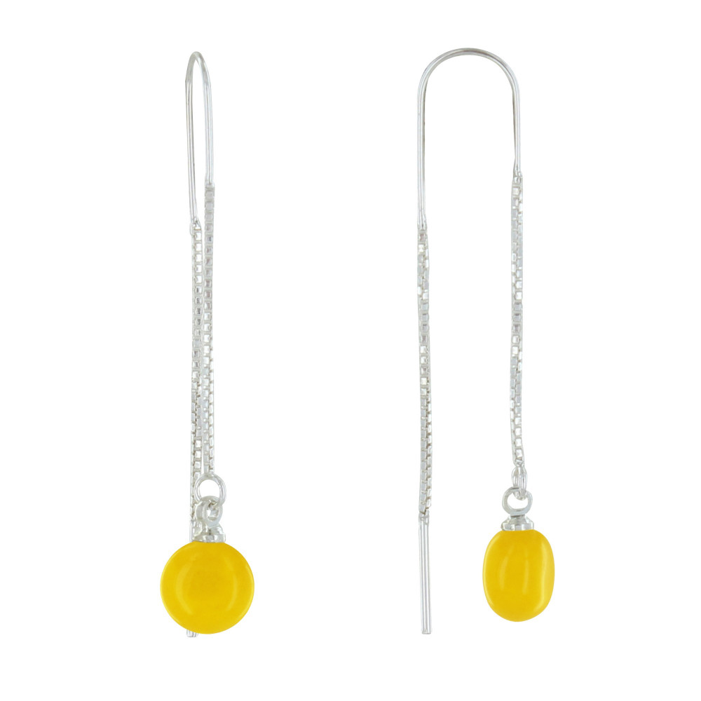 LES POULETTES BIJOUX Boucles d'Oreilles Chainette Argent et Perle Céramique - Jaune