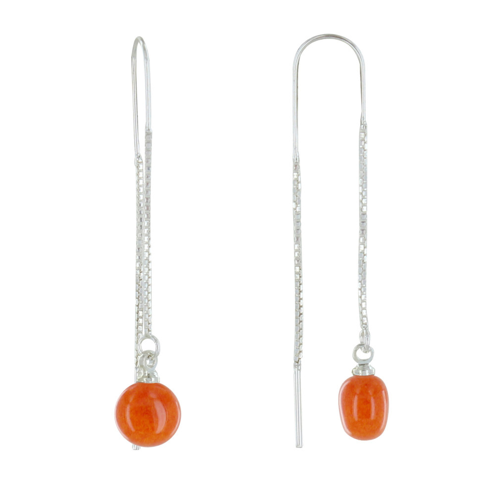 LES POULETTES BIJOUX Boucles d'Oreilles Chainette Argent et Perle Céramique - Orange