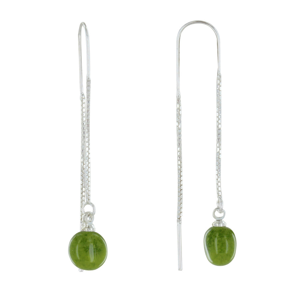 LES POULETTES BIJOUX Boucles d'Oreilles Chainette Argent et Perle Céramique - Vert