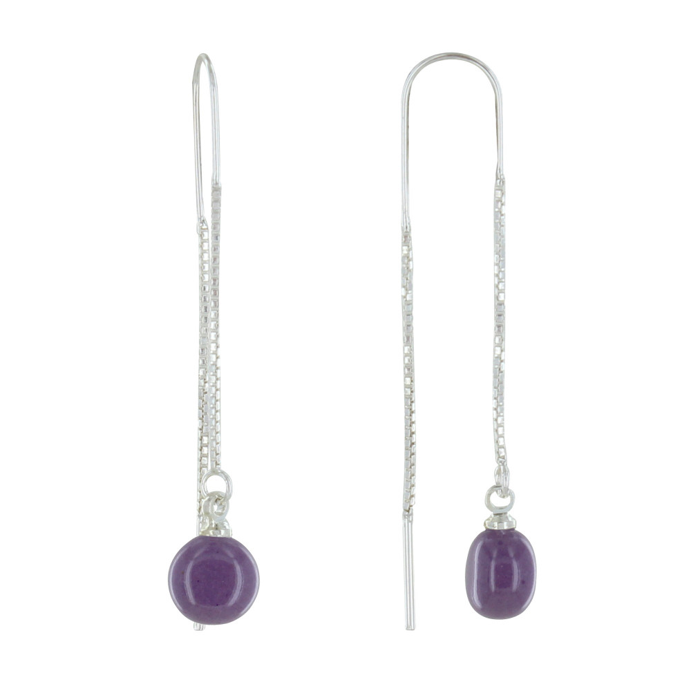 LES POULETTES BIJOUX Boucles d'Oreilles Chainette Argent et Perle Céramique - Violet