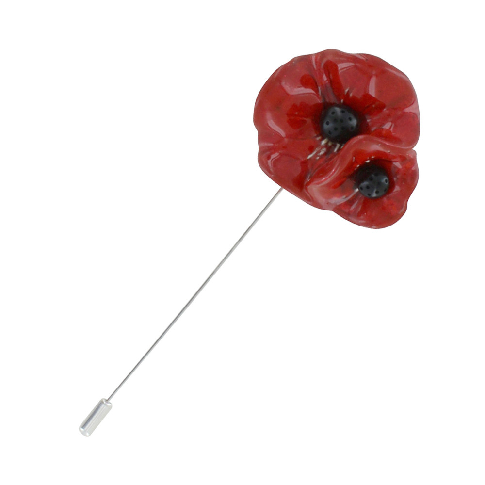 LES POULETTES BIJOUX Broche Deux Coquelicots Céramique Rouge Métal Argenté