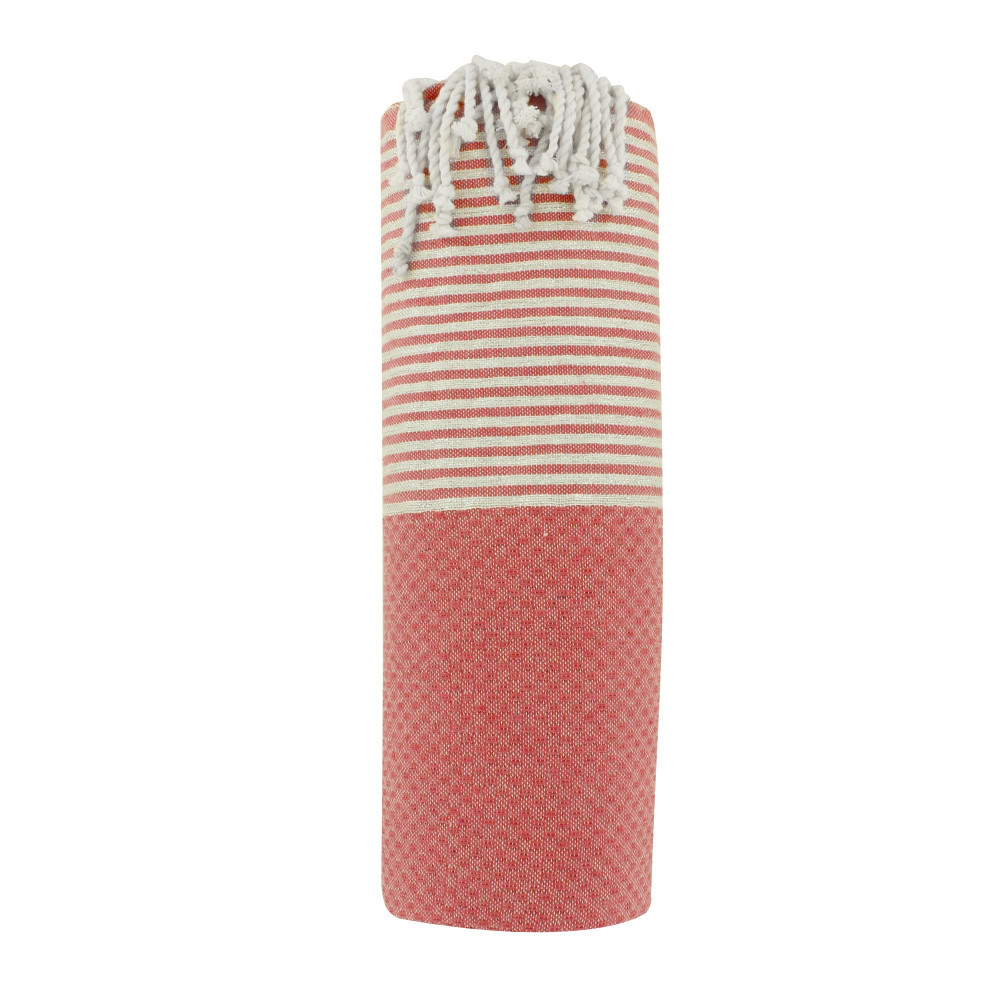 LES POULETTES BIJOUX Fouta Drap Plage et Hammam Coton Nid d'Abeille Corail Petites R