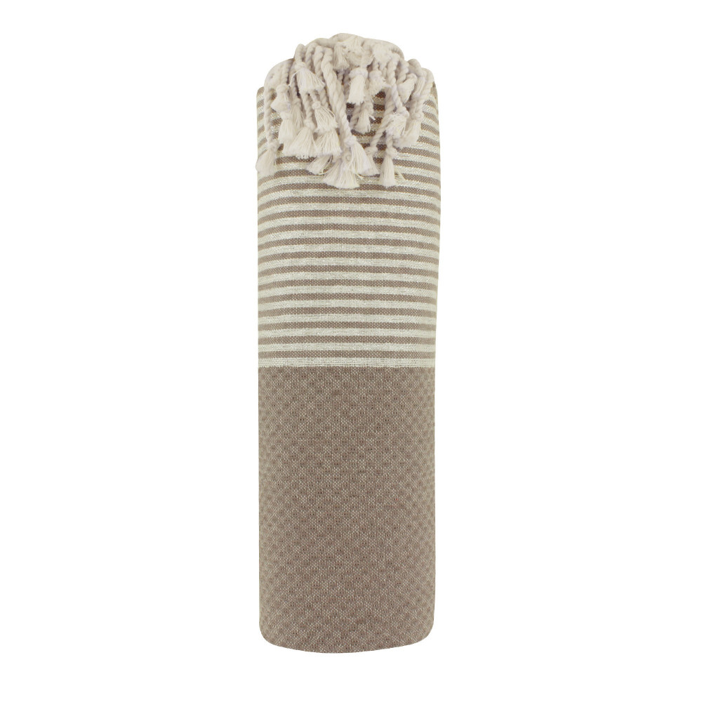 LES POULETTES BIJOUX Fouta Drap Plage et Hammam Coton Nid d'Abeille Taupe Petites Ra