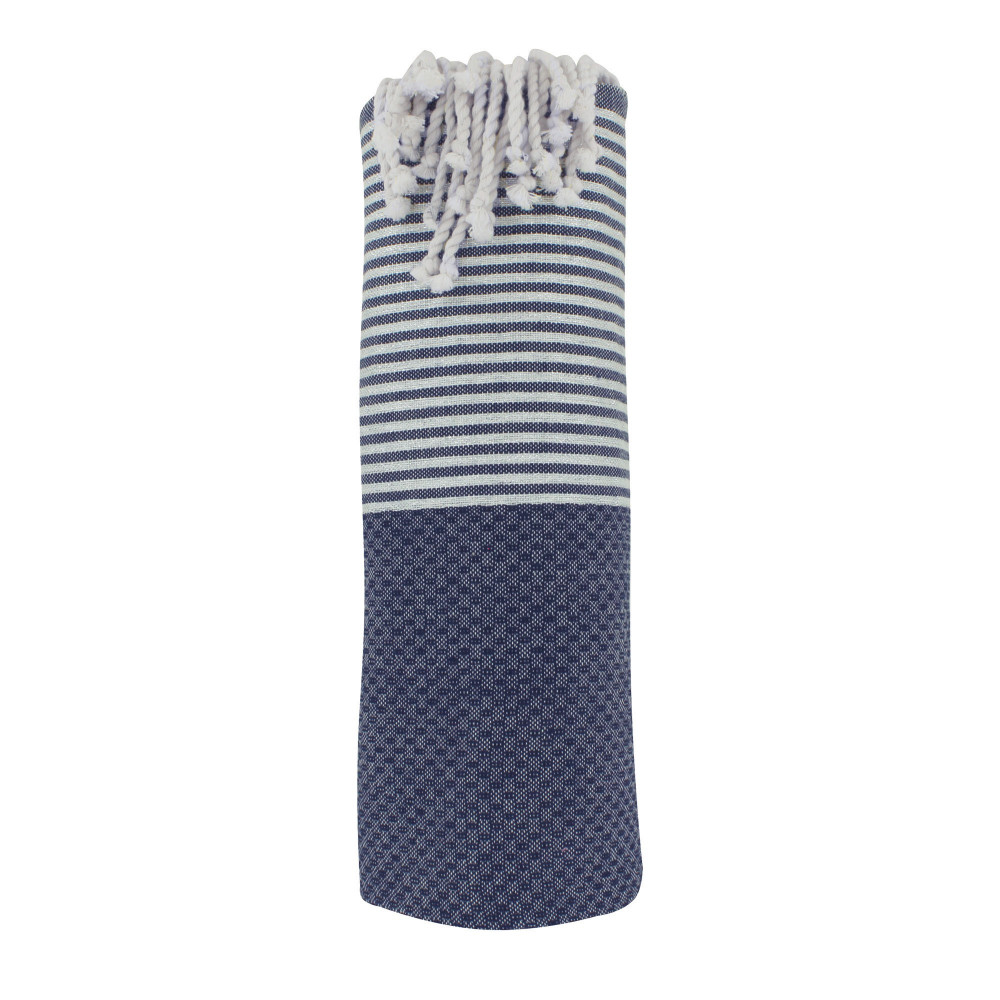 LES POULETTES BIJOUX Fouta Drap Plage et Hammam Coton Nid d'Abeille Bleu Marine Peti
