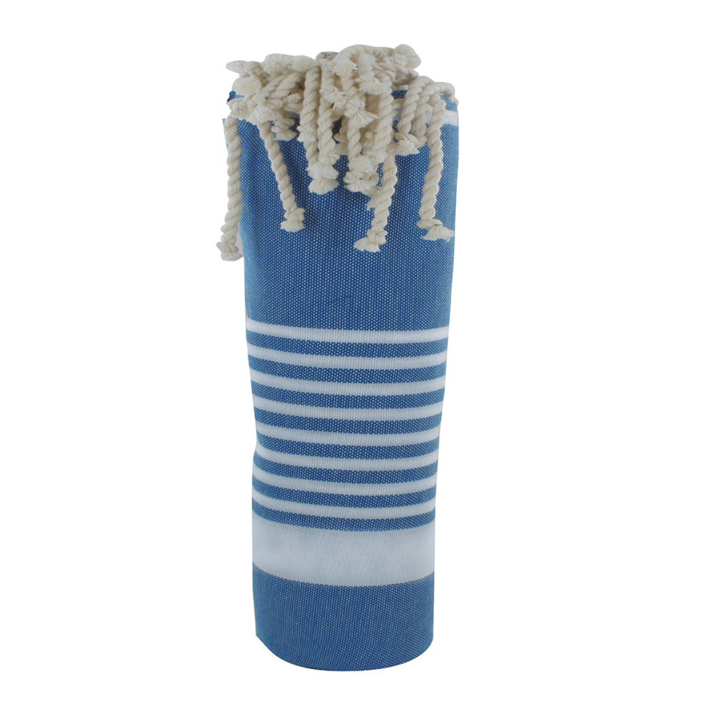LES POULETTES BIJOUX Fouta Drap Plage et Hammam Coton Couleur Bleu Bande et Petites