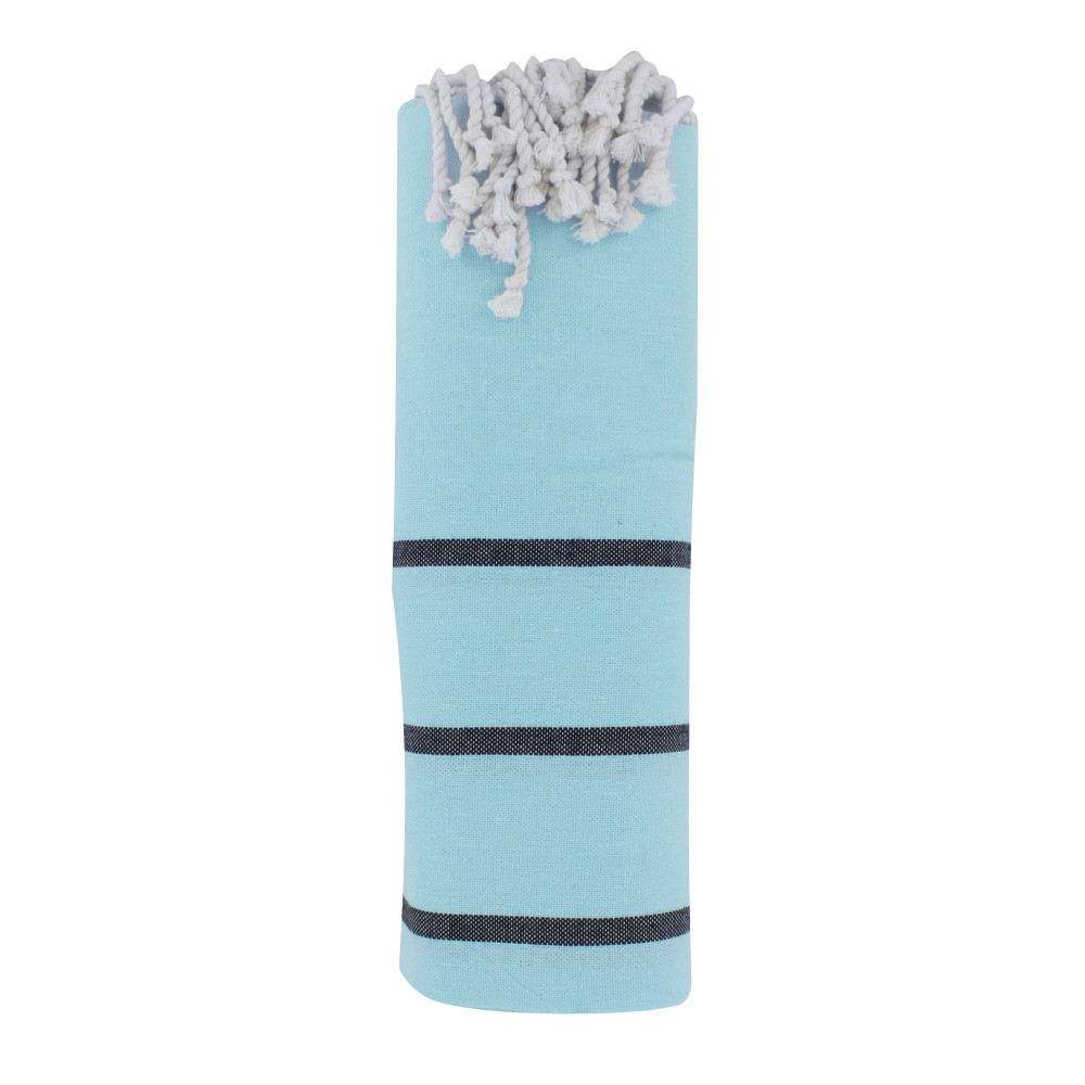 LES POULETTES BIJOUX Fouta Drap Plage et Hammam Coton Couleur Bleu Ciel Petites Rayu