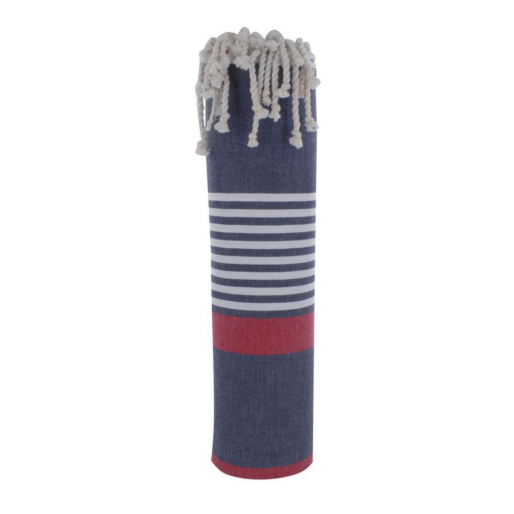 LES POULETTES BIJOUX Grand Fouta Drap Plage et Hammam Coton Couleur Bleu Marine Band