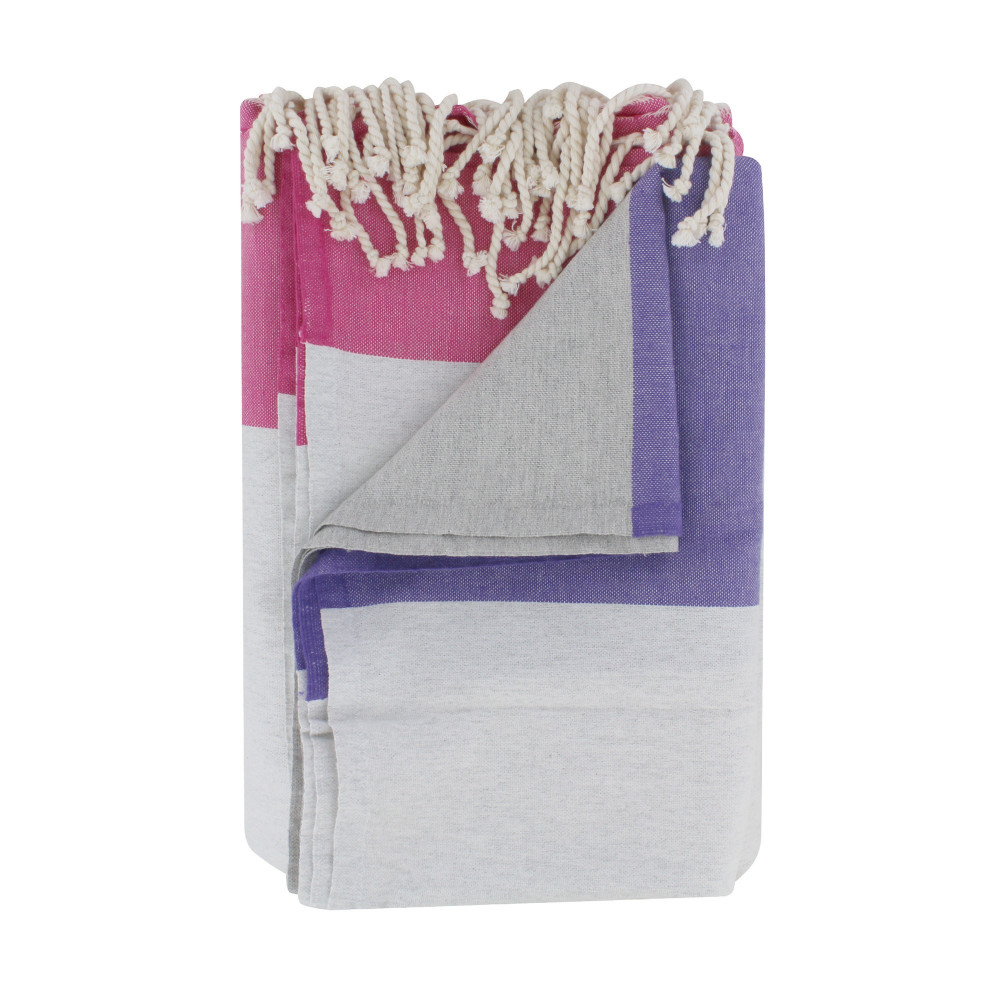 LES POULETTES BIJOUX V Grand Fouta Drap Plage et Hammam Coton Grandes Rayures Blanc