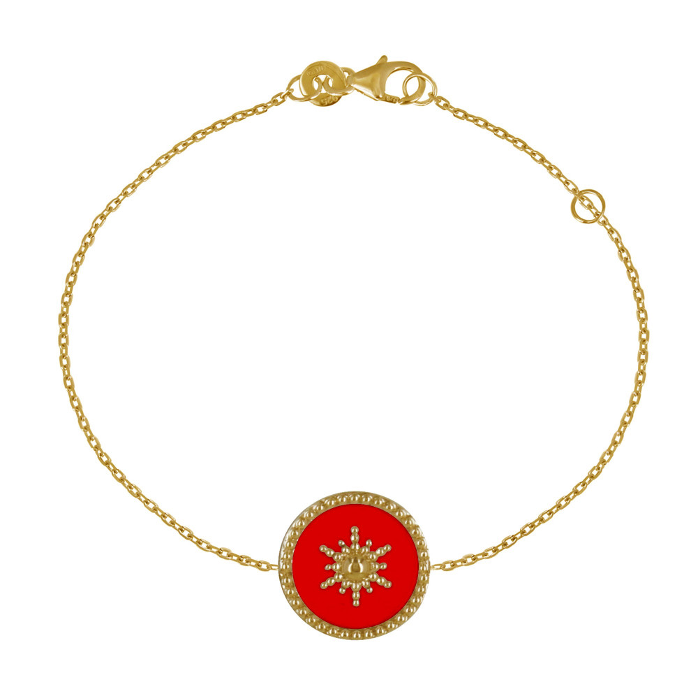 LES POULETTES BIJOUX Bracelet Plaqué Or Soleil Émail Corail
