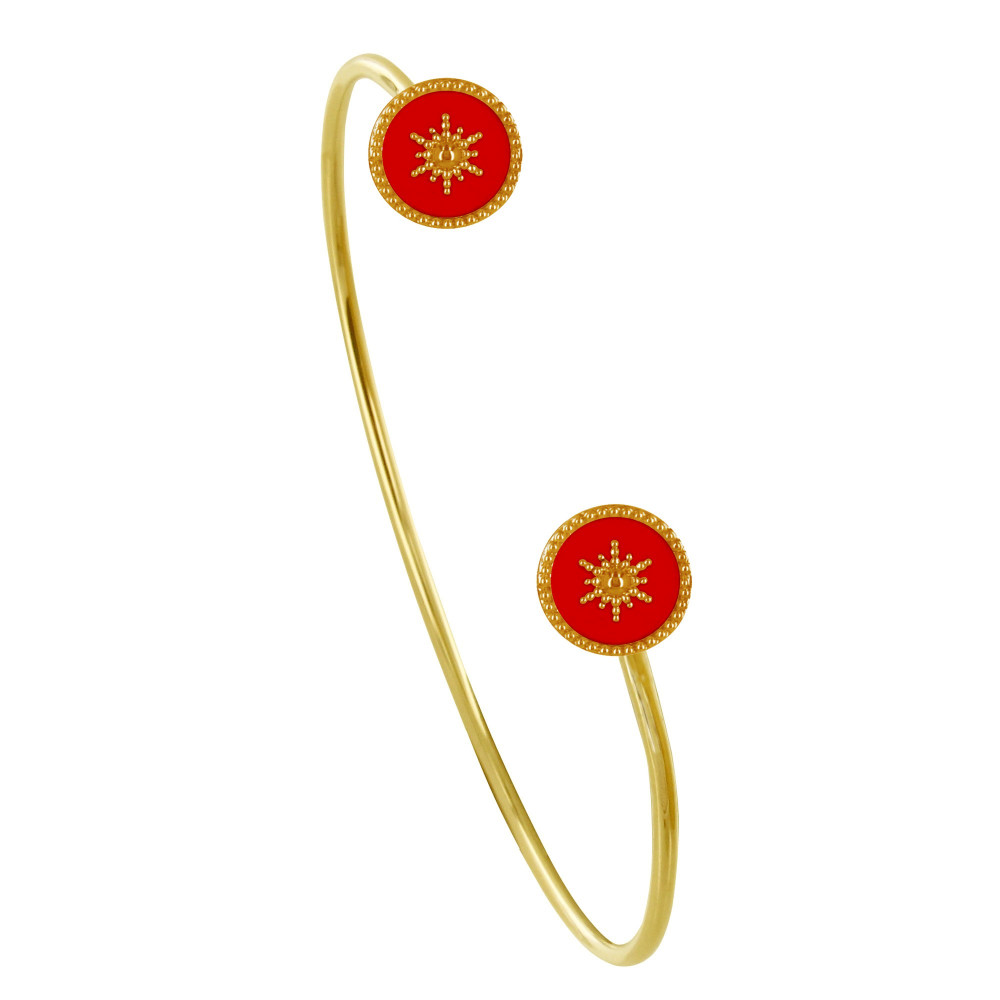 LES POULETTES BIJOUX Bracelet Demi Jonc Plaqué Or Soleil Émail Corail
