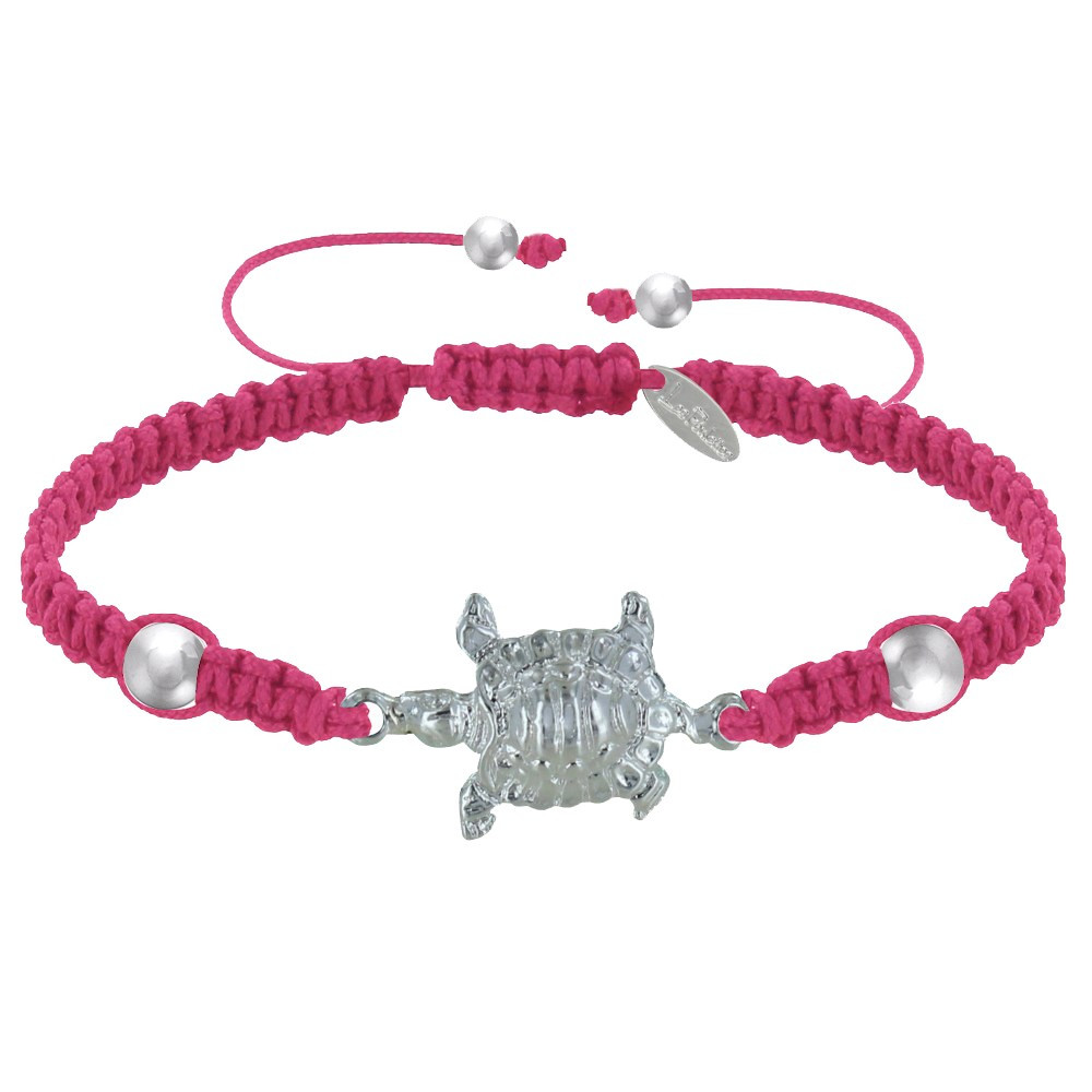 LES POULETTES BIJOUX Bracelet Tortue Métal Argenté 10 Microns Lien Tréssé - Fuchsia