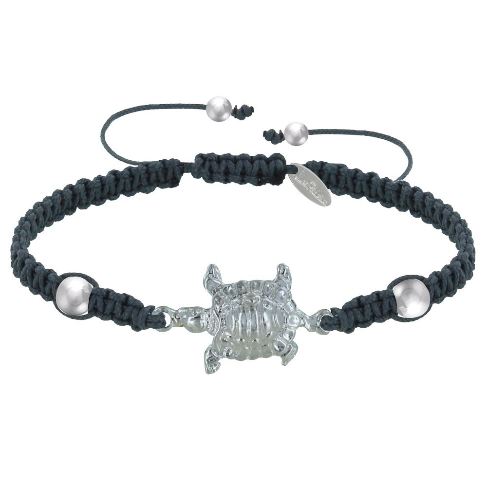 LES POULETTES BIJOUX Bracelet Tortue Métal Argenté 10 Microns Lien Tréssé - Gris