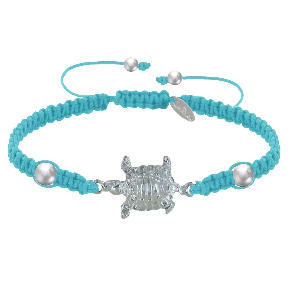 LES POULETTES BIJOUX Bracelet Tortue Métal Argenté 10 Microns Lien Tréssé - Turquoise