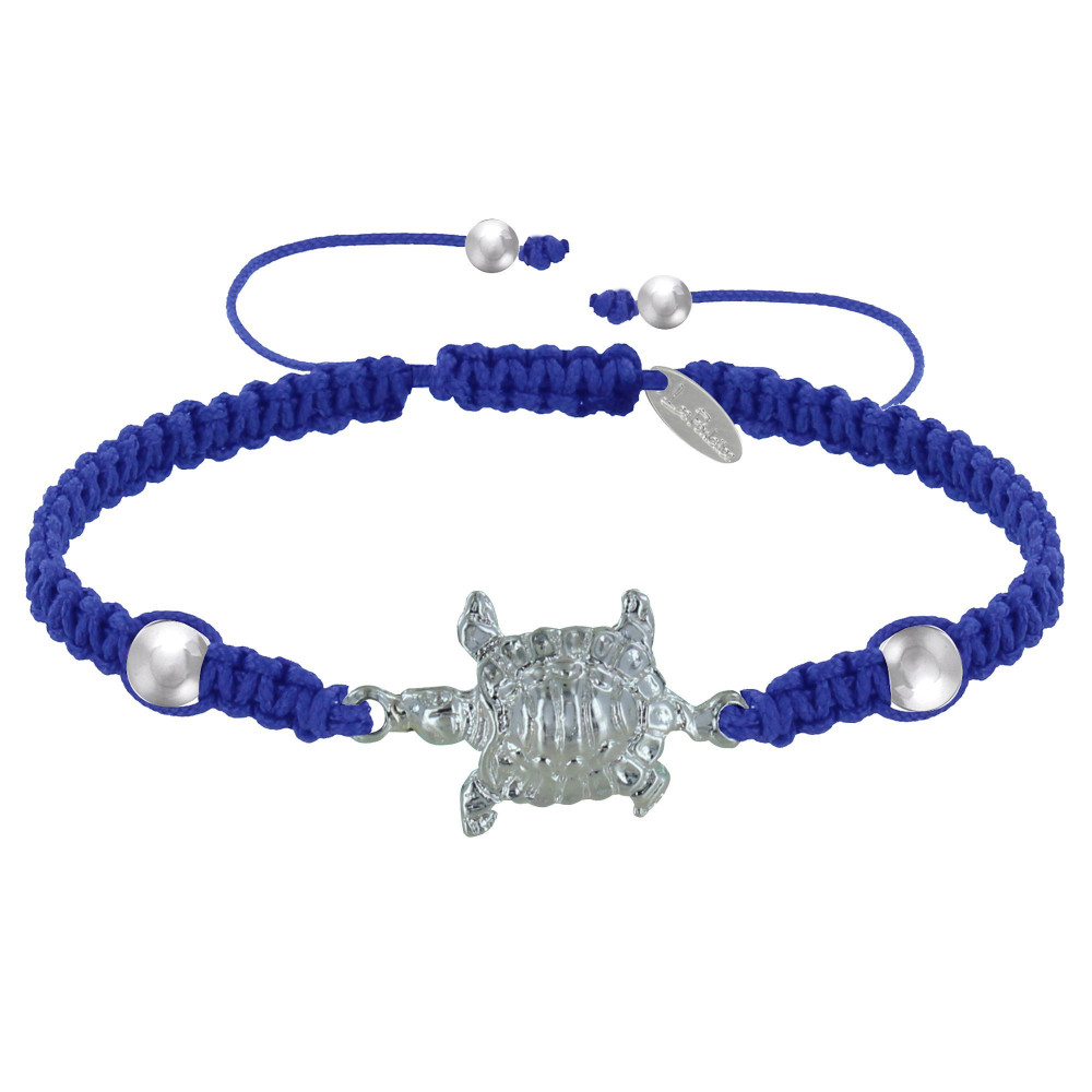LES POULETTES BIJOUX Bracelet Tortue Métal Argenté 10 Microns Lien Tréssé - Bleu Navy
