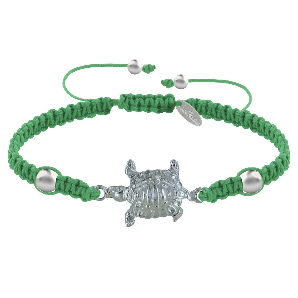 LES POULETTES BIJOUX Bracelet Tortue Métal Argenté 10 Microns Lien Tréssé - Vert