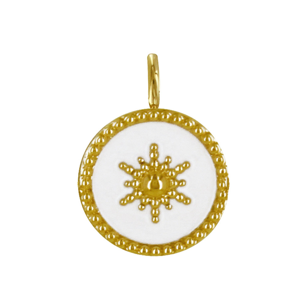 LES POULETTES BIJOUX - Pendentif Plaqué Or Soleil Émail Blanche