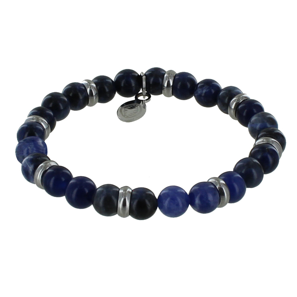 LES POULETTES BIJOUX Bracelet Elastique Anneau Acier et Perles Aventurine Bleue