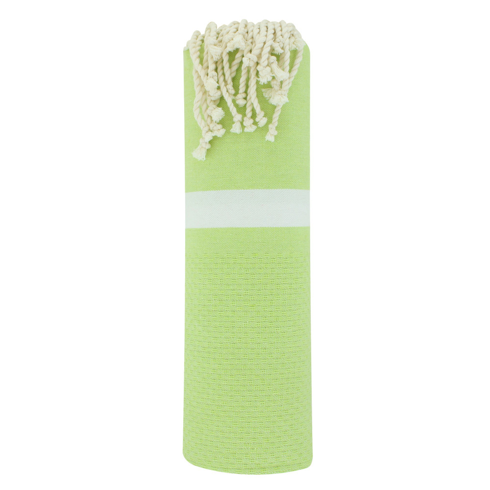 LES POULETTES BIJOUX Fouta Drap Plage et Hammam Coton Nid d'Abeille Vert Anis Bande