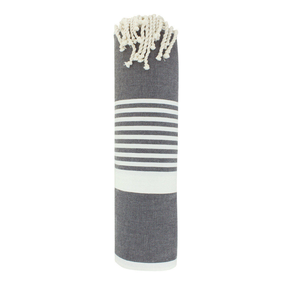 LES POULETTES BIJOUX V Grand Fouta Drap Plage et Hammam Coton Couleur Gris Foncé Ban