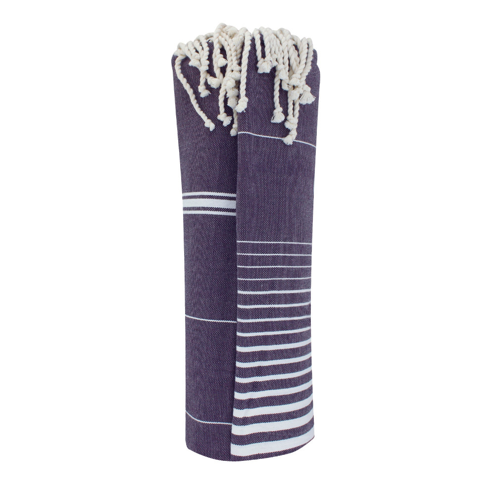 LES POULETTES BIJOUX Grand Fouta Drap Plage et Hammam Coton Couleur Prune Lignes et