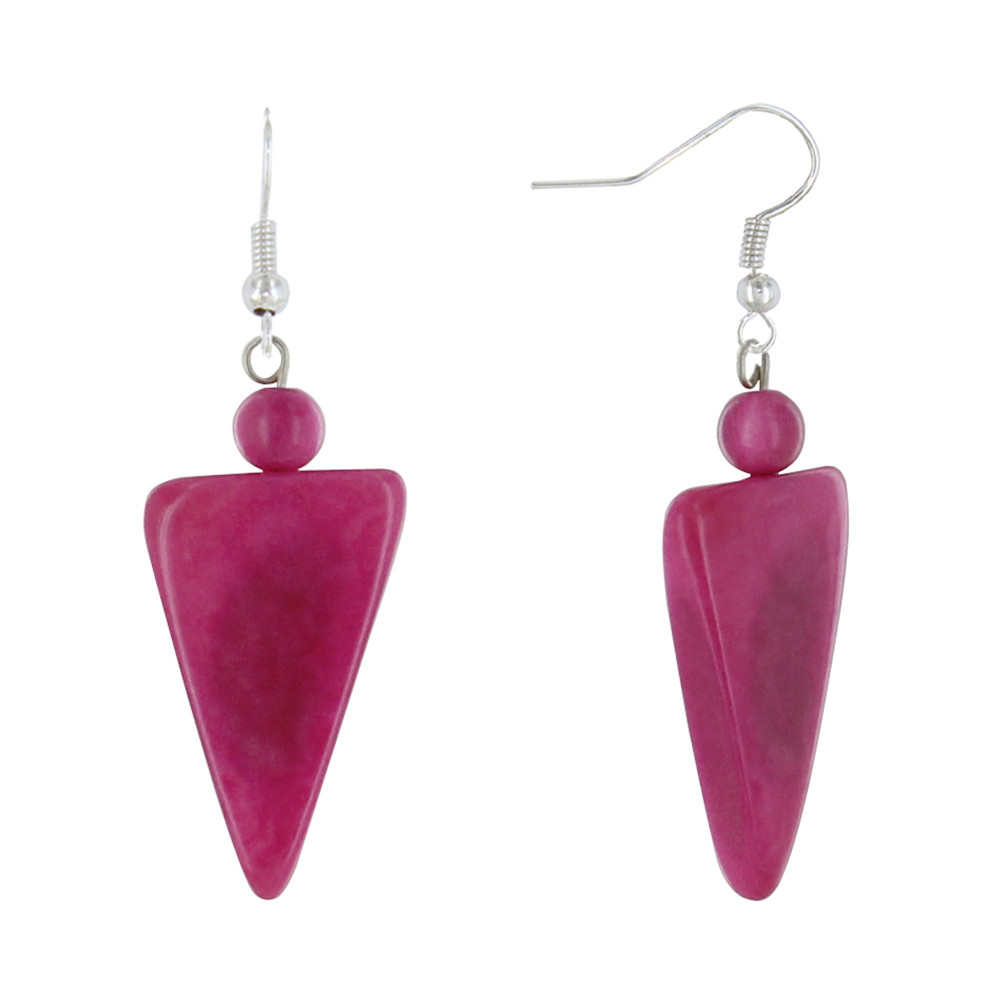 LES POULETTES BIJOUX Boucles d'Oreilles Perle et Triangle en Tagua - Fuchsia
