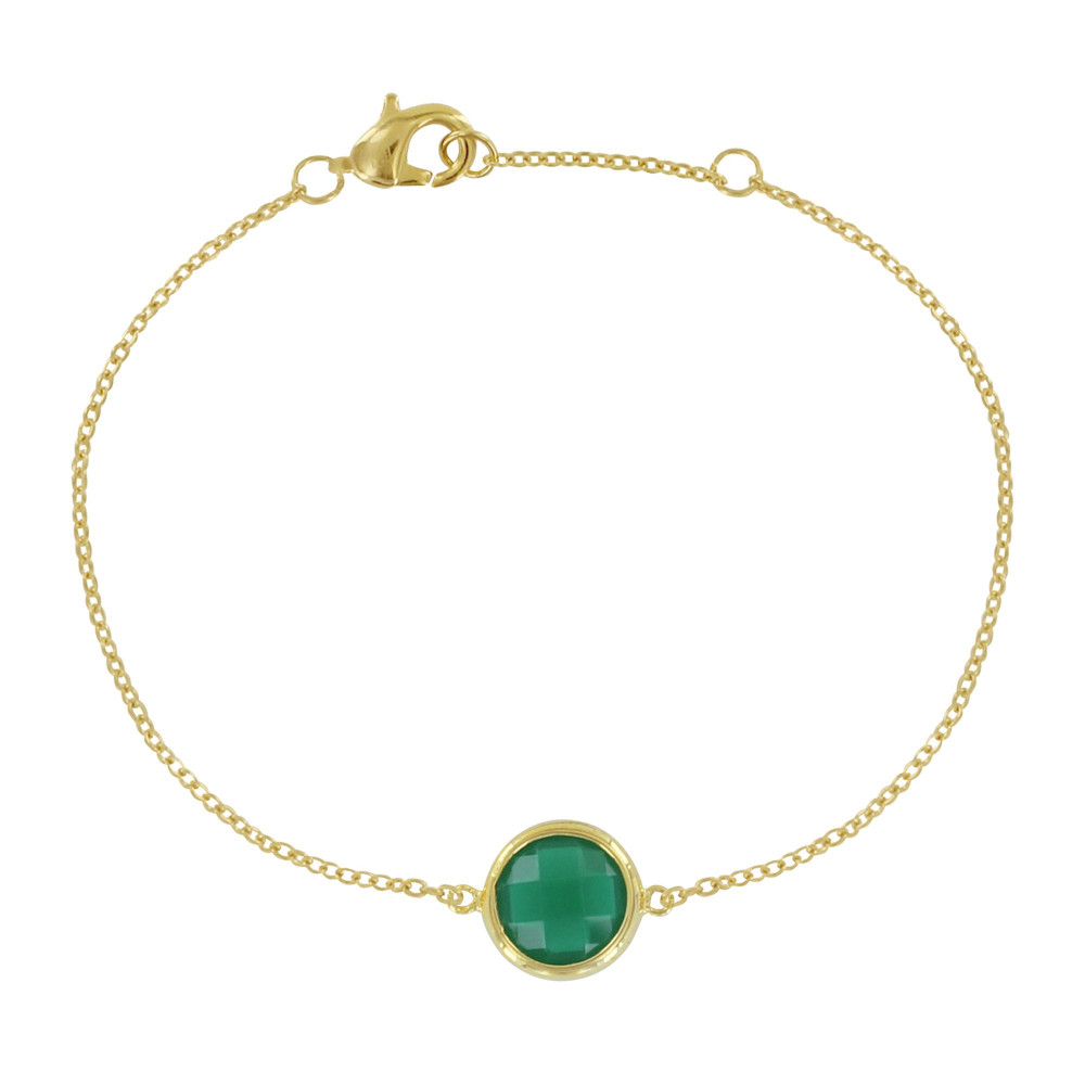 LES POULETTES BIJOUX Bracelet Argent Doré Rond Facetté Vert