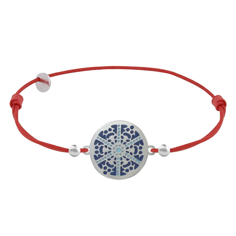LES POULETTES BIJOUX Bracelet Lien Elastique Rouge Médaille Argent Rhodié Flocon Éma