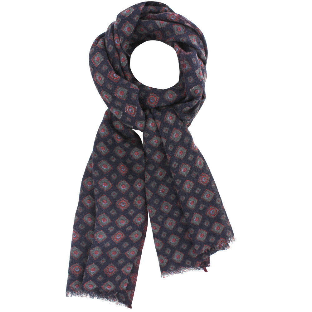LES POULETTES BIJOUX Echarpe 100% Laine Bleu Navy Losange Rouge et Gris