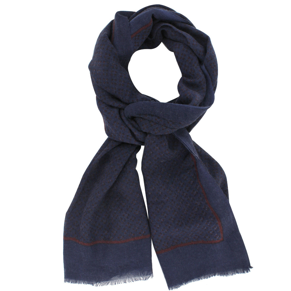 LES POULETTES BIJOUX Echarpe 100% Laine Bleu Navy Petits Points et Ligne Rouge