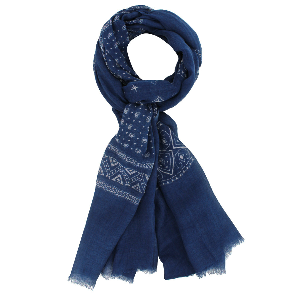 LES POULETTES BIJOUX Echarpe Cachemire Et Modal Motifs Triangles Bleu