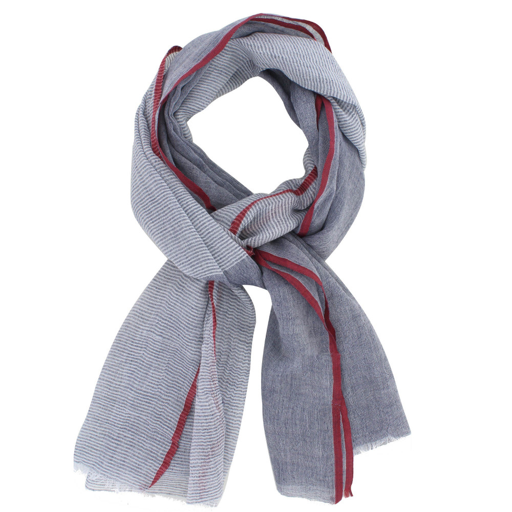 LES POULETTES BIJOUX - Echarpe 100% Coton Gris Bleu Petites Rayures Blanches et Lise