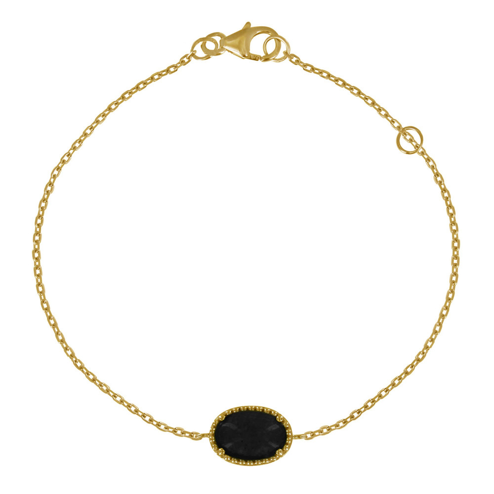 LES POULETTES BIJOUX Bracelet Plaqué Or Ovale d'Agate Noire